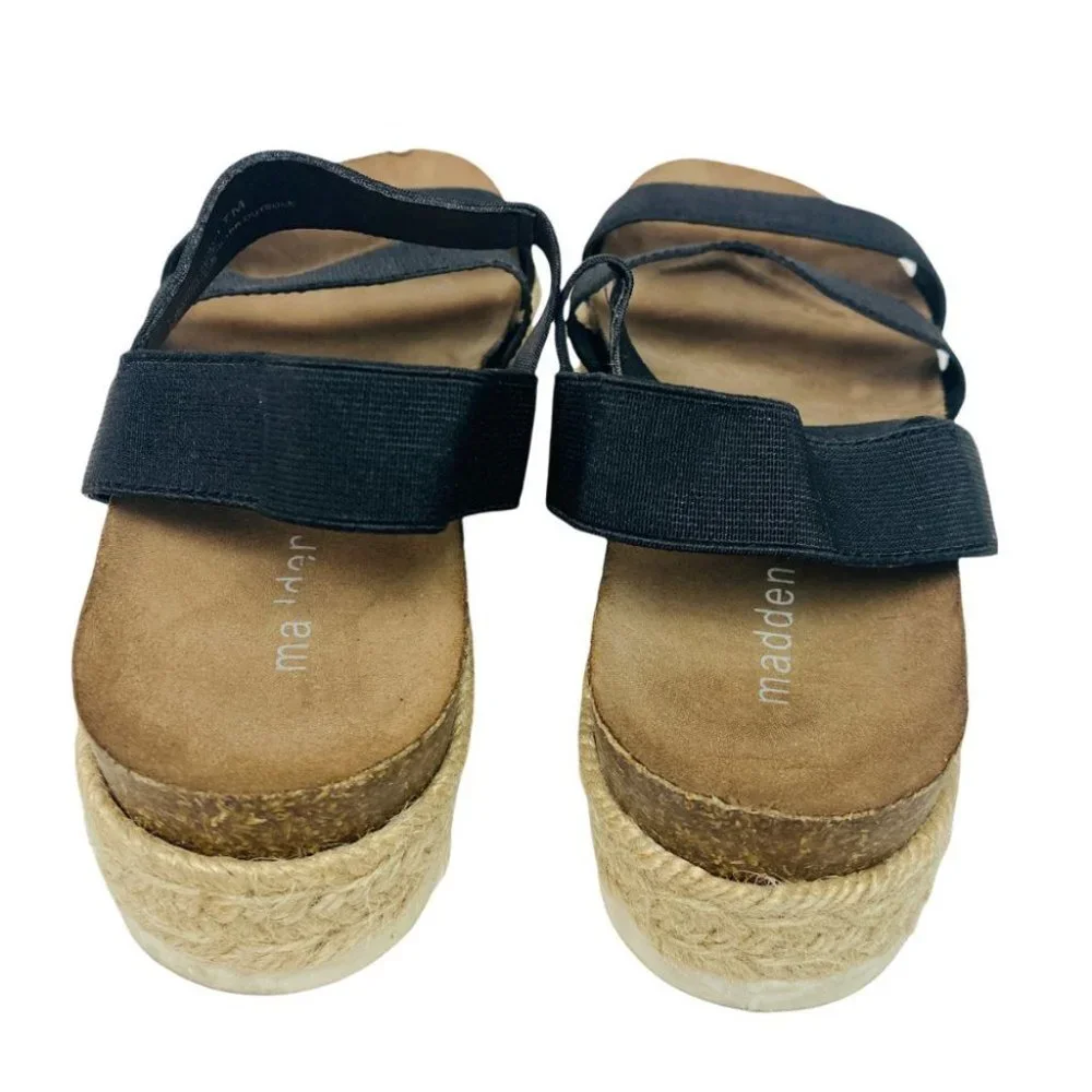 Madden Girl Black Elastic Strap Espadrille Wedge Sandals Sz 7
